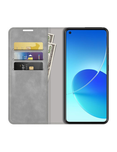 Cover OPPO Reno6 4G Pelle Magnetica Grigio | Melacompro