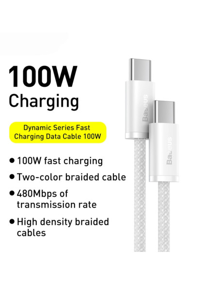 Cavo USB-C Baseus 100W 1m Bianco | Melacompro