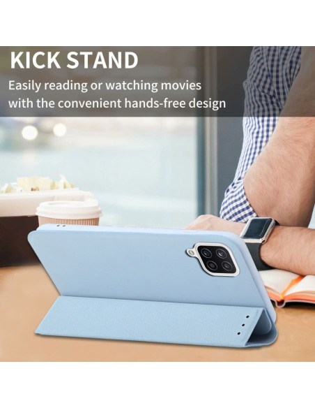 Cover Galaxy A22 4G Pelle Grigia Sky Blu | Melacompro