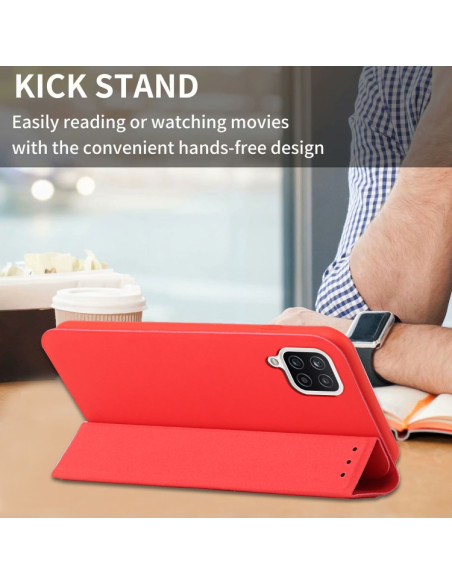 Cover Galaxy A22 4G Pelle Grigia Rosso | Melacompro