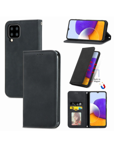 Cover Galaxy A22 4G Pelle PU Portafoglio Nero | Melacompro