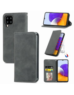 Cover Galaxy A22 4G Pelle PU Business con Portafoglio Grigio