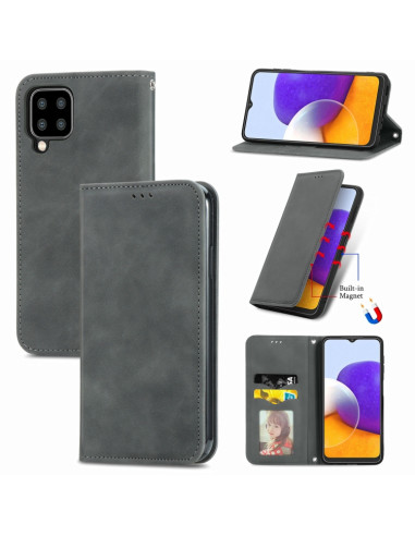 Cover Galaxy A22 4G Pelle PU Portafoglio Grigio | Melacompro
