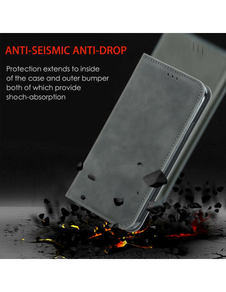 Cover Galaxy A22 4G Pelle PU Portafoglio Grigio | Melacompro