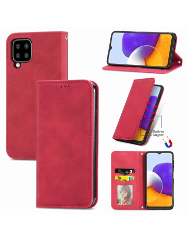 Cover Galaxy A22 4G Pelle PU Portafoglio Rosso | Melacompro