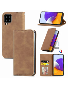 Cover Galaxy A22 4G Pelle PU Business con Portafoglio Marrone