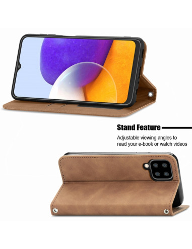 Cover Galaxy A22 4G Pelle PU Portafoglio Marrone | Melacompro