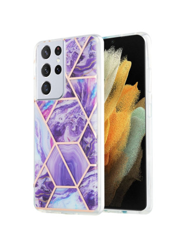Cover Galaxy S21 Ultra Marmo Blu TPU Dark Viola | Melacompro
