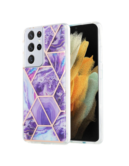 Cover Galaxy S21 Ultra Marmo Blu TPU Dark Viola | Melacompro