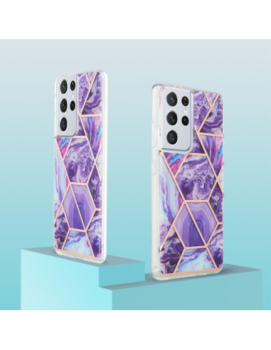 Cover Galaxy S21 Ultra Marmo Blu TPU Dark Viola | Melacompro