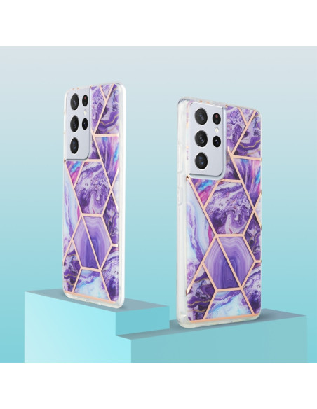 Cover Galaxy S21 Ultra Marmo Blu TPU Dark Viola | Melacompro