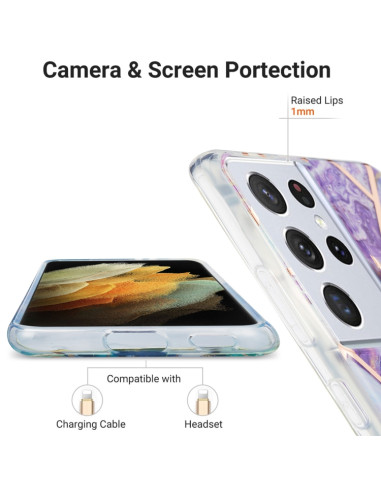 Cover Galaxy S21 Ultra Marmo Blu TPU Dark Viola | Melacompro