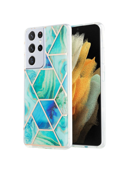 Cover Galaxy S21 Ultra Marmo Blu TPU Verde | Melacompro
