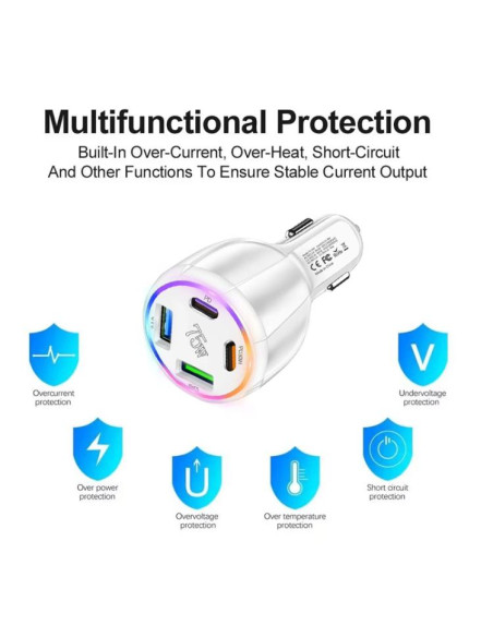 Caricabatterie Auto 75W 4 Porte USB-C | Melacompro