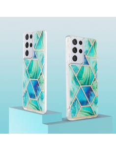 Cover Galaxy S21 Ultra Marmo Blu TPU Verde | Melacompro 2