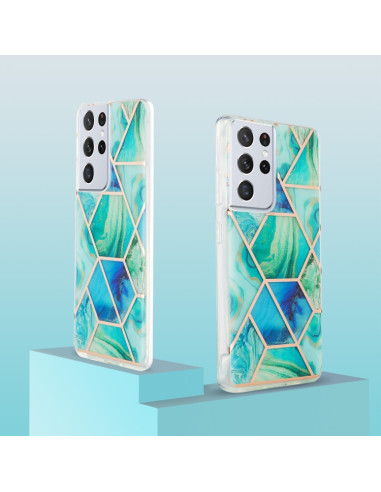 Cover Galaxy S21 Ultra Marmo Blu TPU Verde | Melacompro
