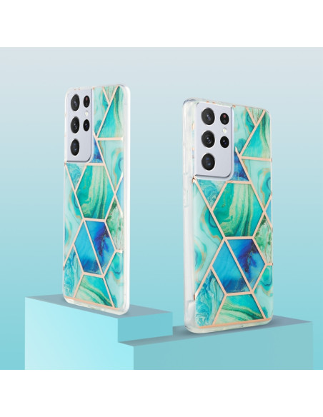 Cover Galaxy S21 Ultra Marmo Blu TPU Verde | Melacompro