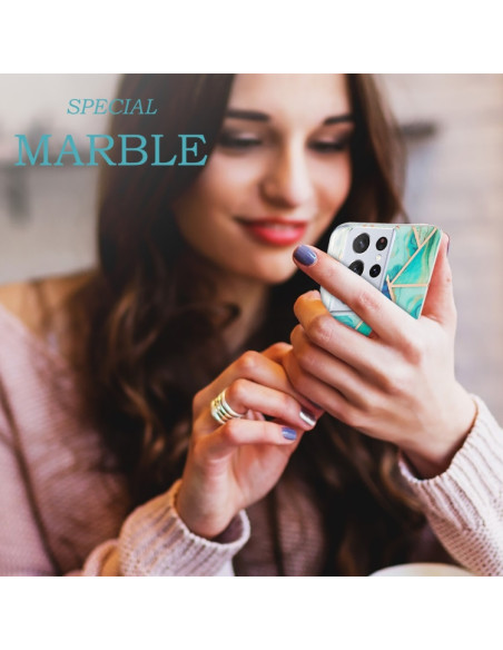 Cover Galaxy S21 Ultra Marmo Blu TPU Verde | Melacompro