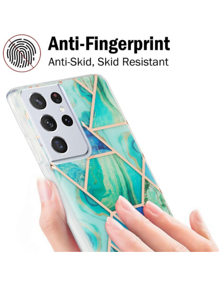 Cover Galaxy S21 Ultra Marmo Blu TPU Verde | Melacompro