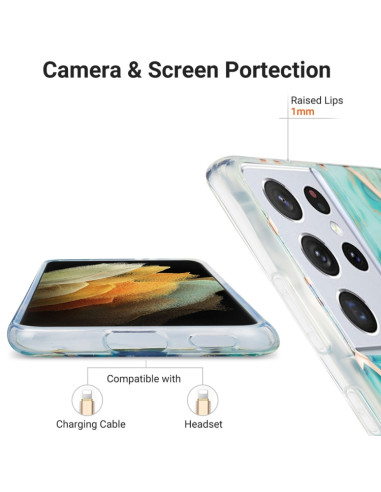 Cover Galaxy S21 Ultra Marmo Blu TPU Verde | Melacompro