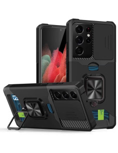 Cover Galaxy S21 Ultra PC + TPU con Anello e Slot Card Nero