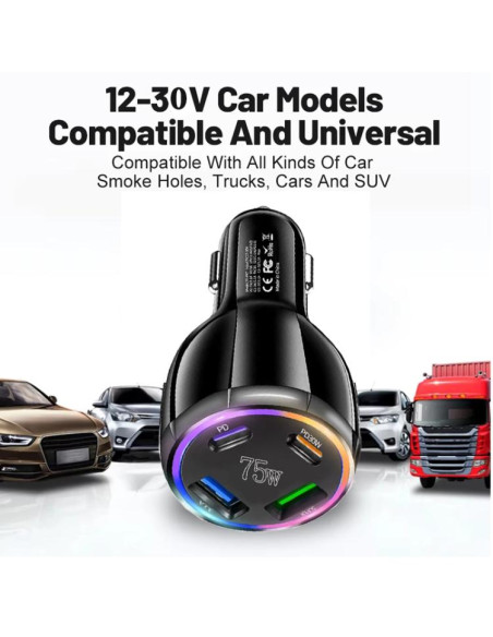 Caricabatterie Auto 75W 4 Porte USB-C | Melacompro