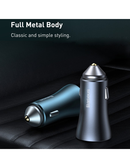 Caricabatterie Auto Baseus USB Type-C Dark Grigio | Melacompro