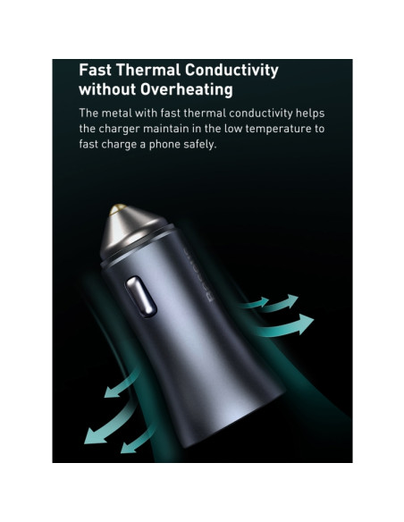 Caricabatterie Auto Baseus USB Type-C Dark Grigio | Melacompro