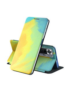 Cover Galaxy A51 4G PU Leather Flip Acquerello Viola Giallo